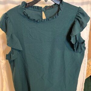 SHEIN Dark Green Ruffle Sleeve Blouse – Size XL